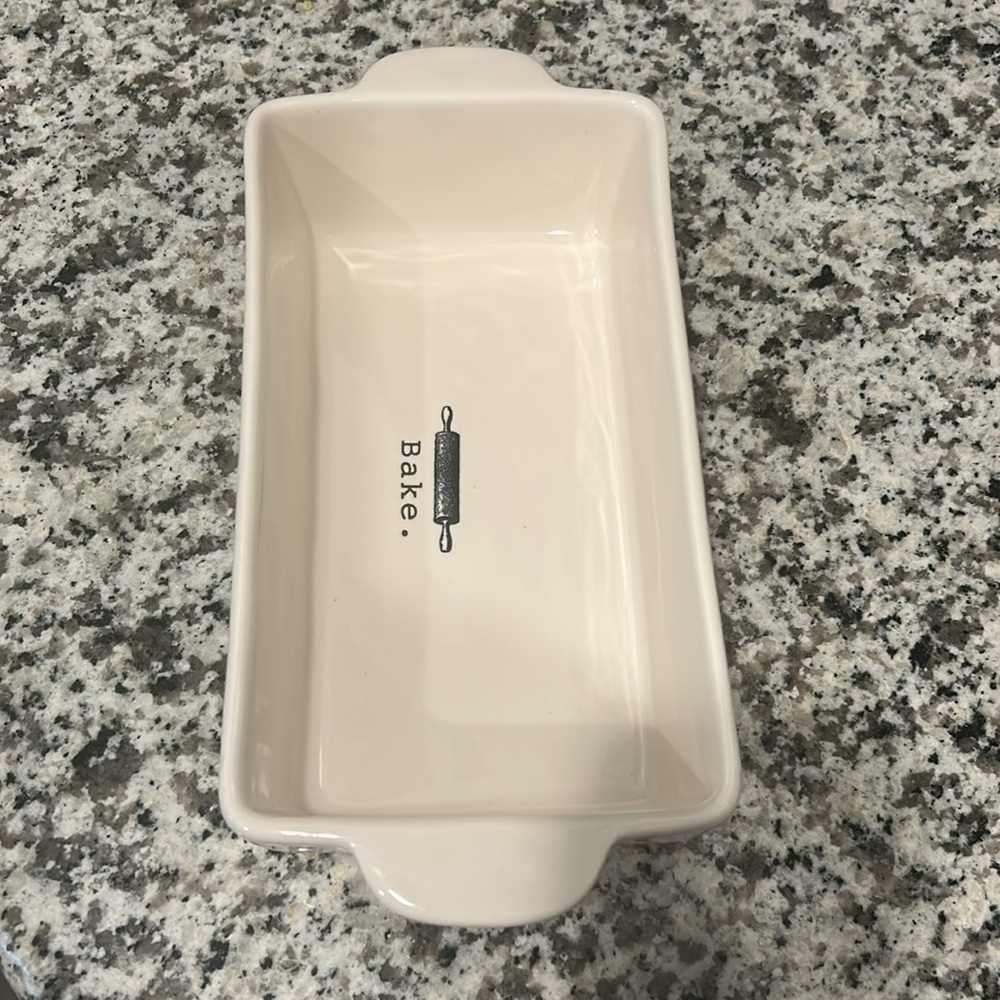 Rae Dunn Ceramic Baking Dish "Bake", Bread Loaf Pan, Kitchen Baking Decor - Picture 3 of 10